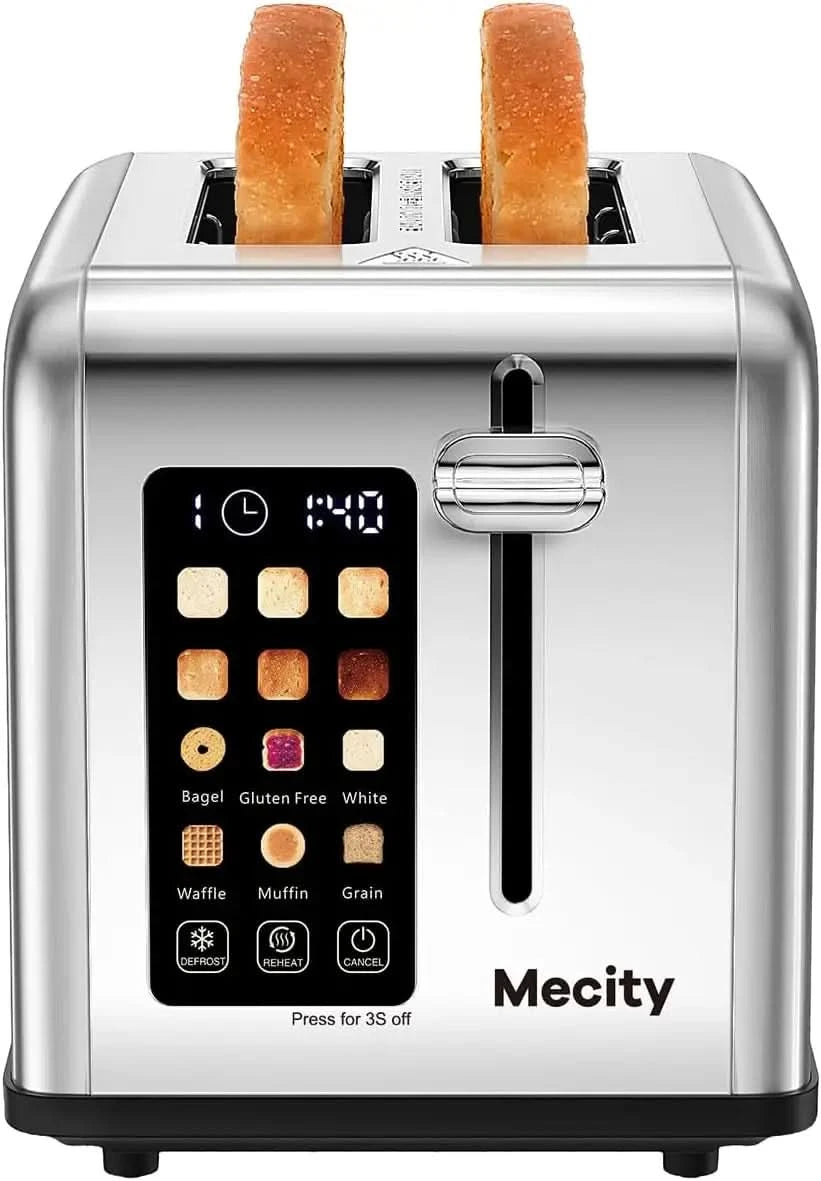 2 Slice Toaster Touch Screen 1.5" Wide Slot, Stainless Steel Smart Bread Toaster for Bagel Muffin Waffle Gluten Free Breads, Tim - M & M Global