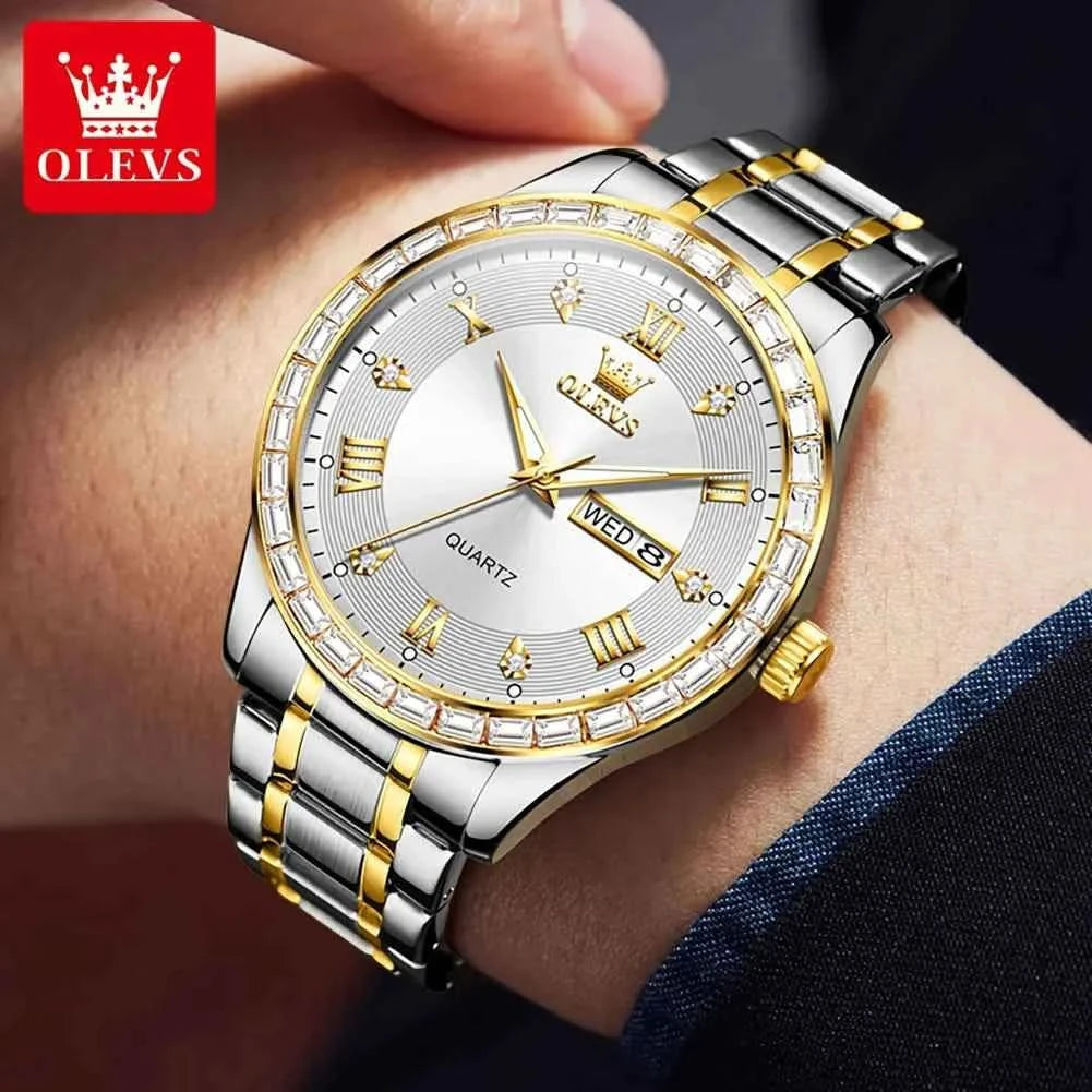 OLEVS 9906 Quartz Men's Watch Classic Fashion Men's Business Waterproof Stainless Steel Diamond dial Top Luxury Brand Men Watch - M & M Global