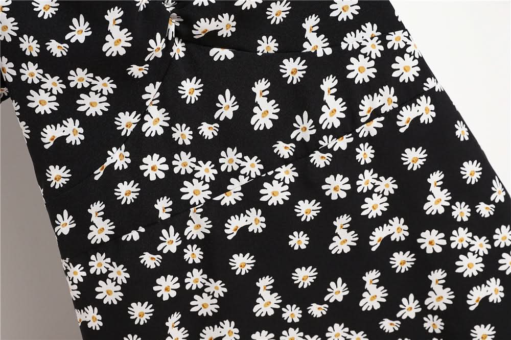 Women Mini Dresses Summer Fashion Female Vestidos Print Floral Chiffon Dresses Shirring Pleated Short Puffy Sleeve Casual Dress - M & M Global