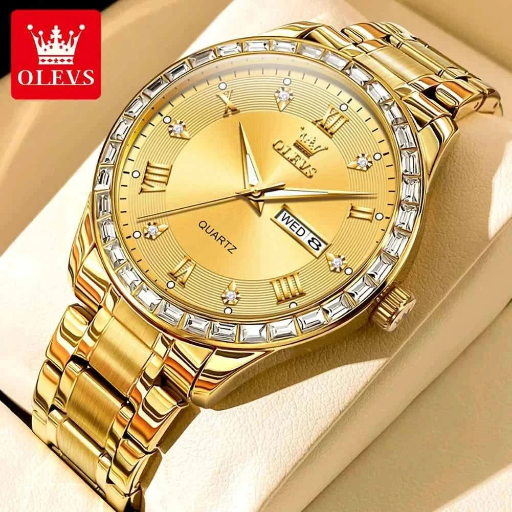 OLEVS 9906 Quartz Men's Watch Classic Fashion Men's Business Waterproof Stainless Steel Diamond dial Top Luxury Brand Men Watch - M & M Global