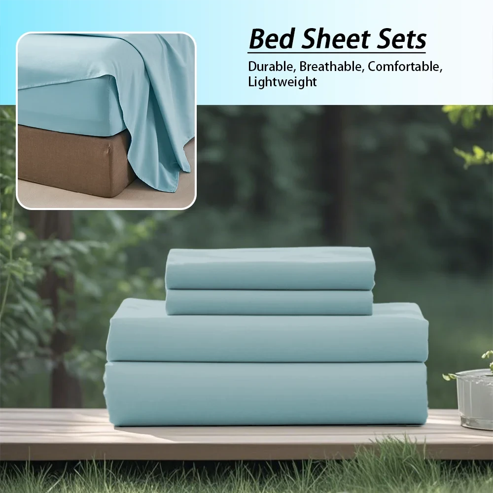 3/4PC Solid Color Bedding Set – Soft & Fashionable All-Season Bed Sheets with Fitted Sheet, Flat Sheet & Pillowcases