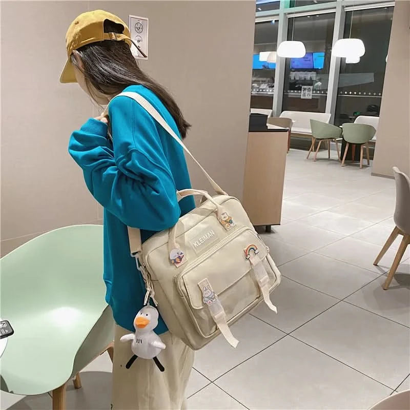 Japanese high-capacity single-shouldered slouch bag for schoolgirls, carry-on canvas messenger bag, Japan and South Korea - M & M Global