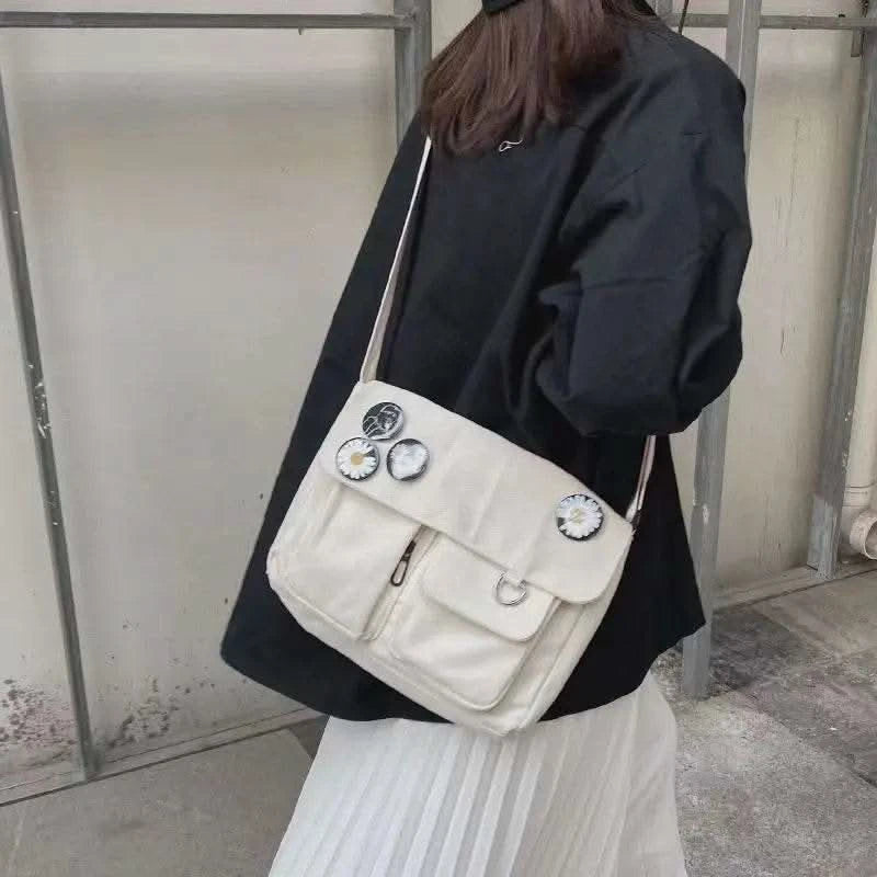 2025 Young Unisex Canvas Messenger Bag Postman Student Shoulder Bag Phone Bookbag Handbags Japanese style Daily Crossbody Bag - M & M Global