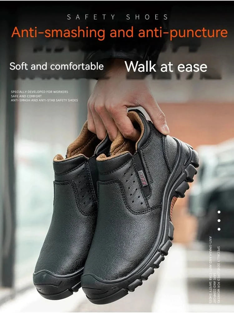Mens Work Boots Composite Toe Safety Footwear Metatarsal Guard Puncture-Proof Construction Work Shoes Anti-Slip Rubber Outsole