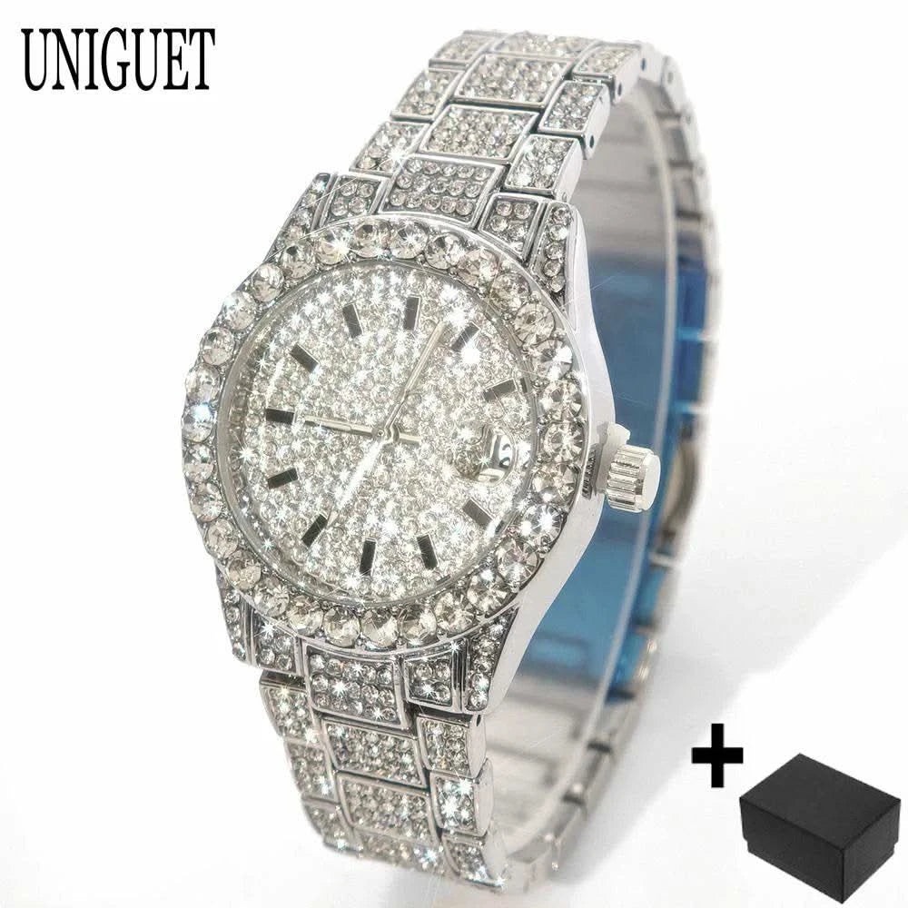 2025 Hot Fashion Gold Watches Women Luxury Stainless Steel Elegant Iced Diamond Jewelry Quartz Wristwatch Ladies Dropshipping - M & M Global