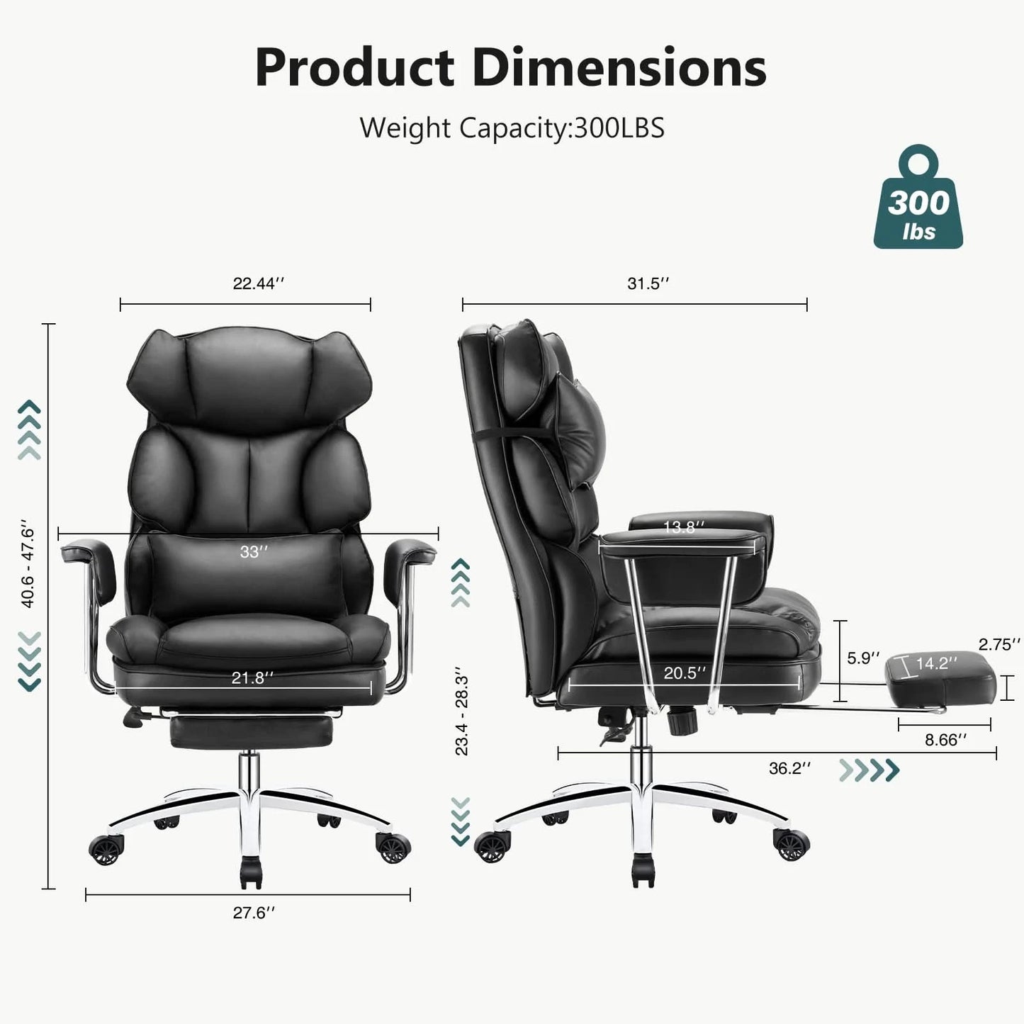 JHK PU Leather Ergonomic Office Computer Desk Chair High Back with Footrest Lumbar Support Height Adjustable For Home Office