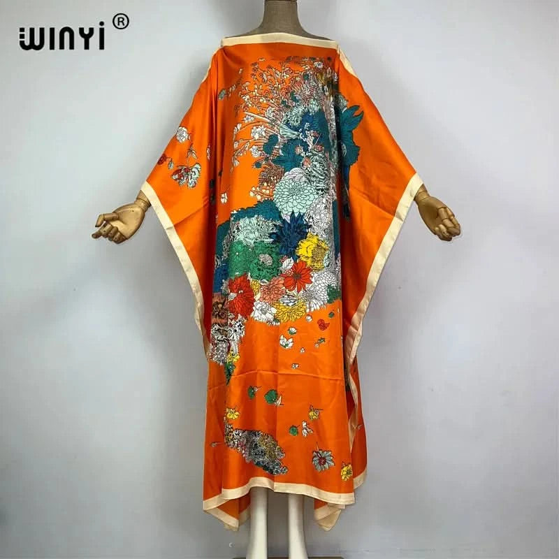 WINYI 2023 new Africa Fashion boho Popular printed twill Kaftan Maxi dress Summer Beach Bohemian Caftan long dress for lady - M & M Global