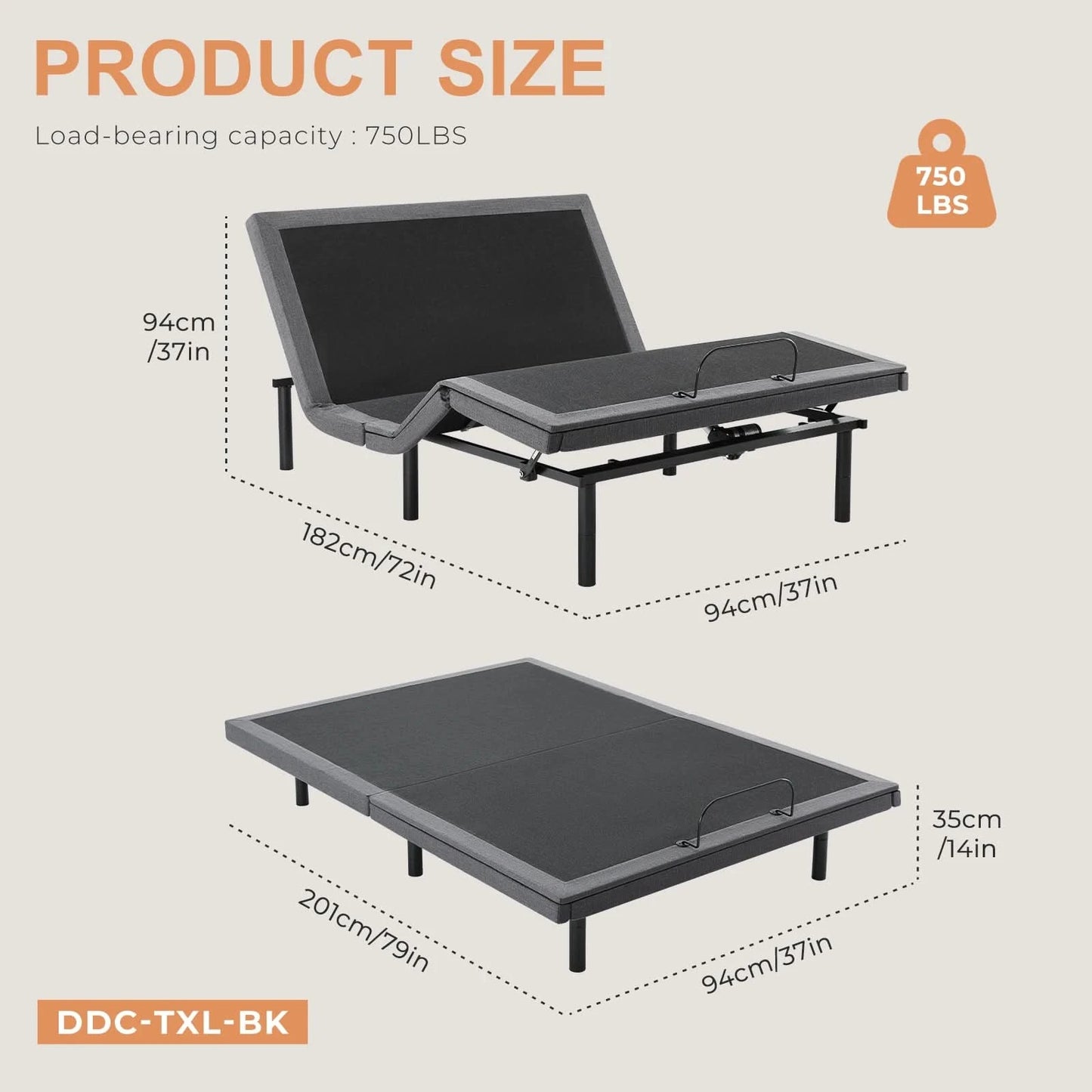 JHK Electric Queen Size Bed Ergonomic Adjustable Bed Frame with Wireless Remote Zero Gravity Bed with 2 USB Ports For Bed Room