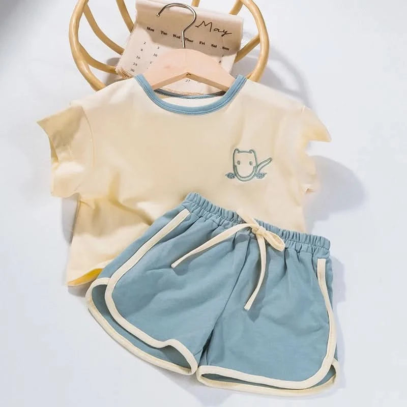 Summer 2pcs Children Clothes Sets Korea Moon Print Outfits Muslin Patchwork Casual Suits Kids Shorts T-shirt Boys Girls Outfits - M & M Global