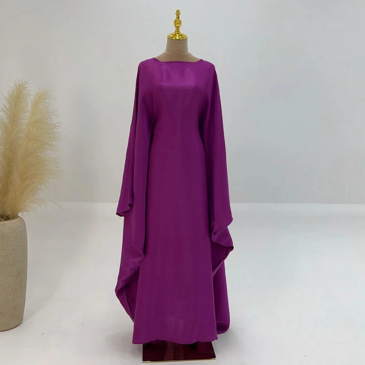 Ramadan Satin Abaya Islam Muslim Summer Batwing Sleeve Maxi Dress Kebaya Abayas For Women Kaftan Robe Musulmane Femme Vestidos - M & M Global