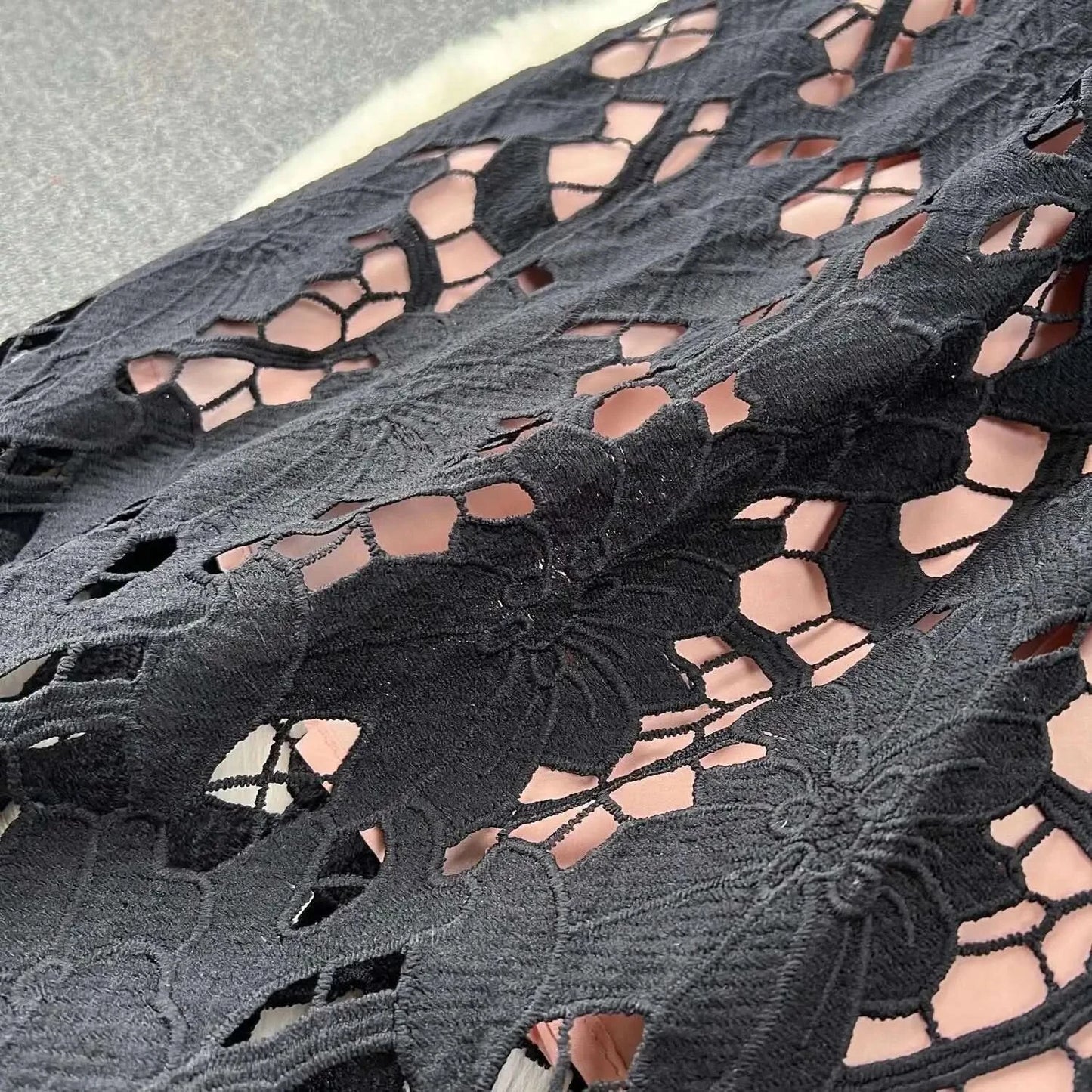 Elegant Flower Embroidery Lace Hollow Out Midi Dresses Women's 2025 Summer O Neck Short Sleeve Casual Long Dress Party Vestidos - M & M Global