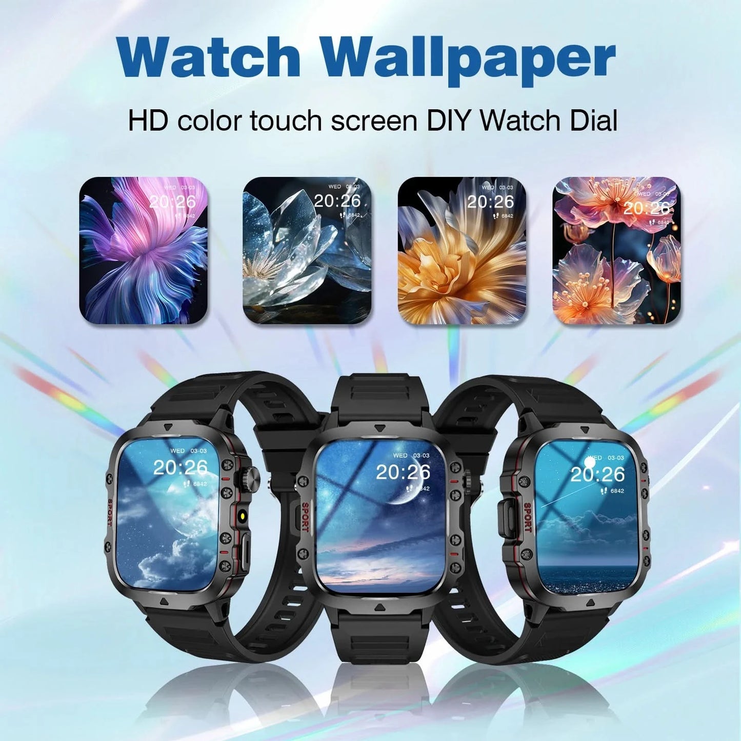 Smart watch, Bluetooth calling, message reminder, multi-sports mode, suitable for iPhone/Android phones