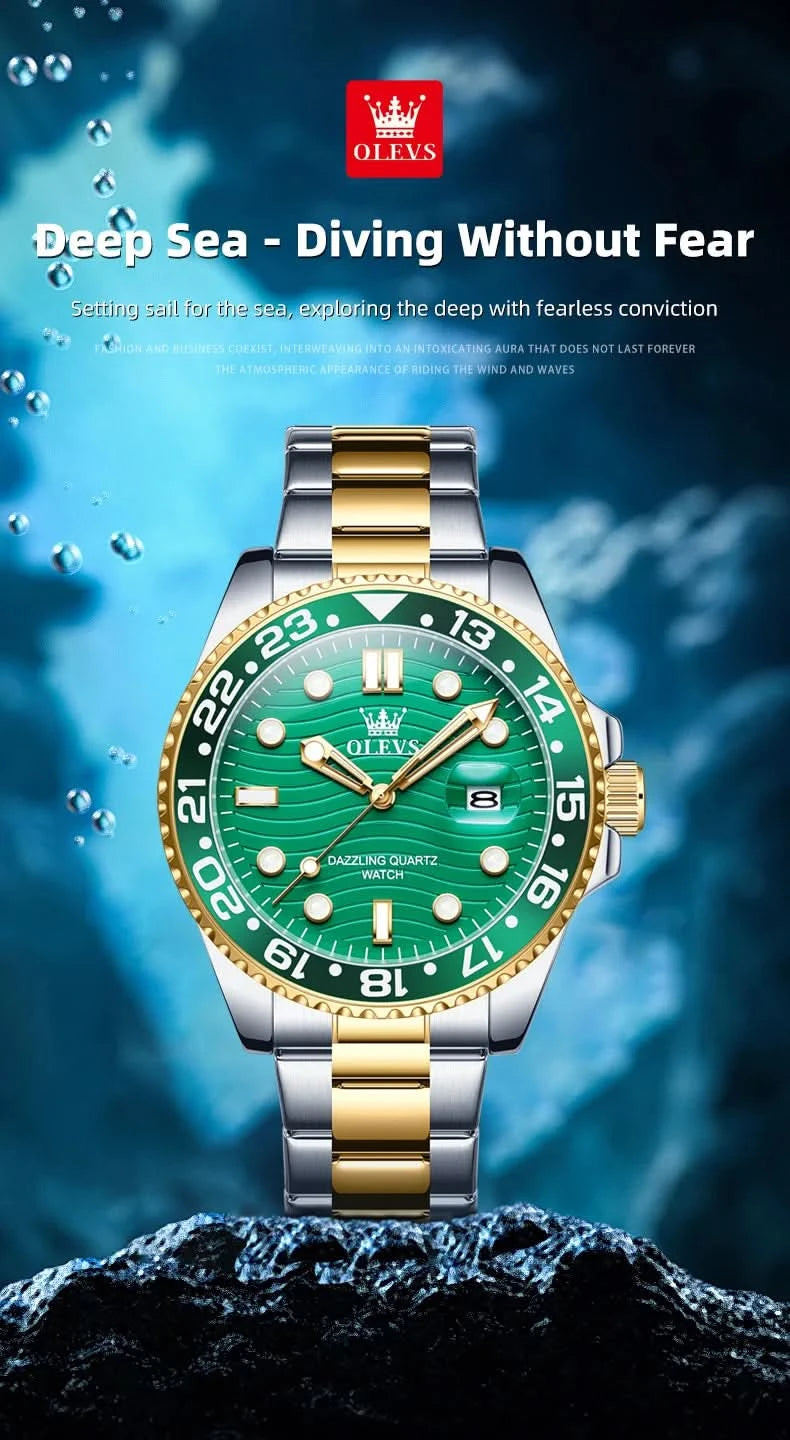 OLEVS Original Brand High Fashion Men's watch WaterproofCalendar Quartz Watch for Male Luminous Stainless Steel Authentic Watch - M & M Global