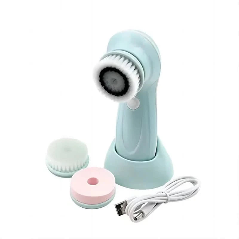 Facial Cleansing Brush Face Scrubber Electric Exfoliating Spin Cleanser Device Waterproof Deep Cleaning Massage Remove Blackhead - M & M Global