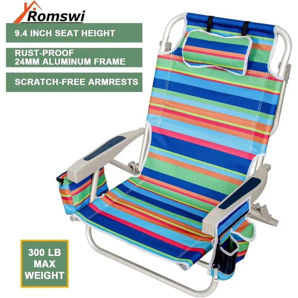 Beach Chairs 5 Position, 2 Pack Portable Folding Backpack Beach Chair Heavy Duty with Cooler Bag, Cup Holder for Outdoor Lawn P