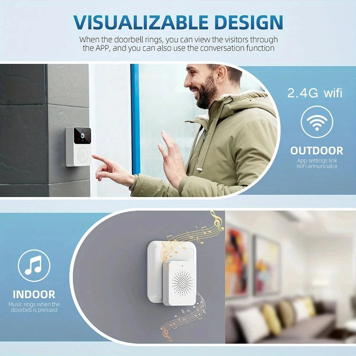 Tuya Smart Video Doorbell Camera HD Wireless doorbell for Home Security, Night Vision, Voice Change, 2-Way Audio, Waterproof - M & M Global