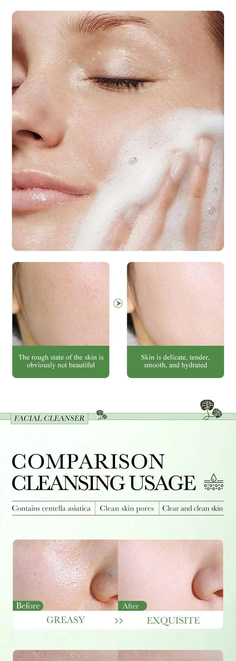BIOAQUA Centella Asiatica Facial Cleanser Moisturizing Oil Control Face Cleansing Face Wash Foam Facial Cleanser Skin Care - M & M Global