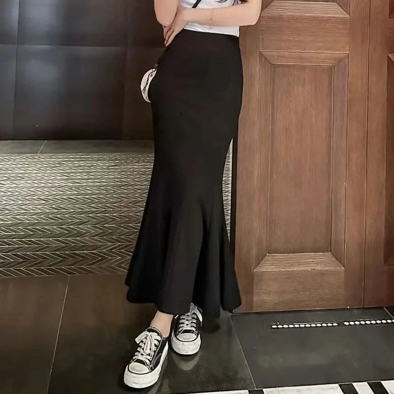 Blackskirt Women's Spring Autumn High-waisted A- line Skirt Fish Tail Vintage Long Dress Sensibility Niche Bodycon Skirt - M & M Global