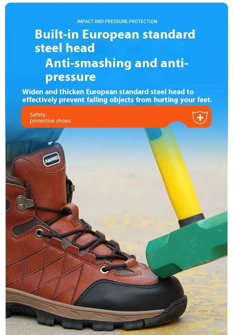 Men’s Steel Toe Work Shoes Widen Metatarsal Protection Puncture-Resistant Slip & Abrasion-Resistant Construction Work Shoes