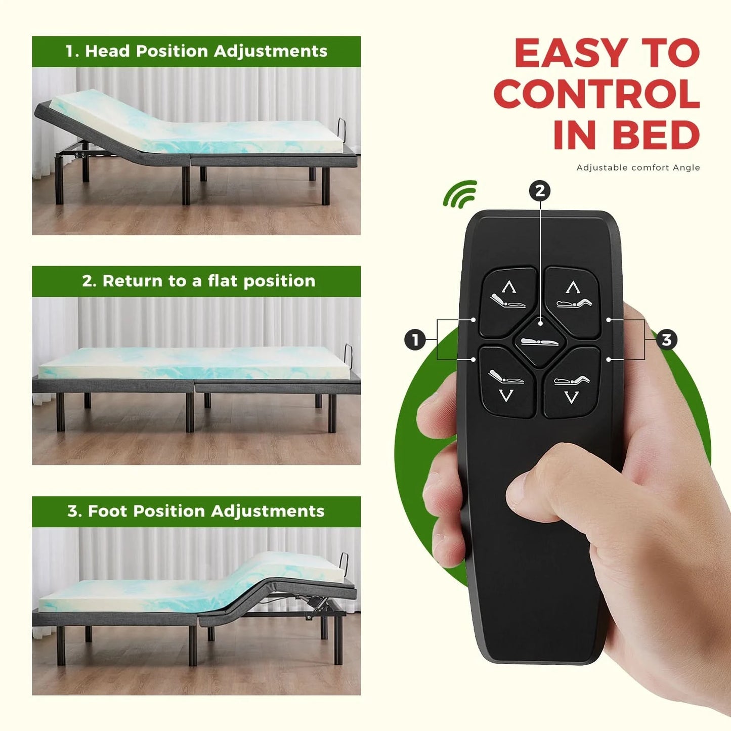 JHK Electric Queen Size Bed Ergonomic Adjustable Bed Frame with Wireless Remote Zero Gravity Bed with 2 USB Ports For Bed Room