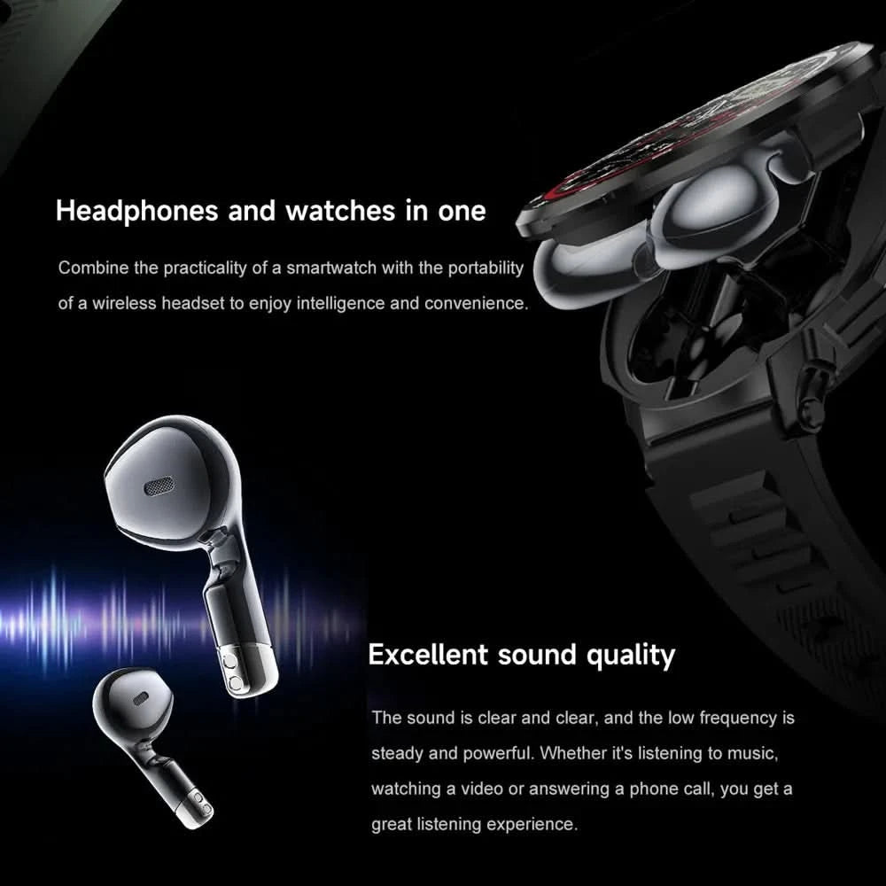 Smart Watch for Men with Hidden Earbuds Wireless Calling Fitness Tracker NFC Waterproof Heart Rate Monitor