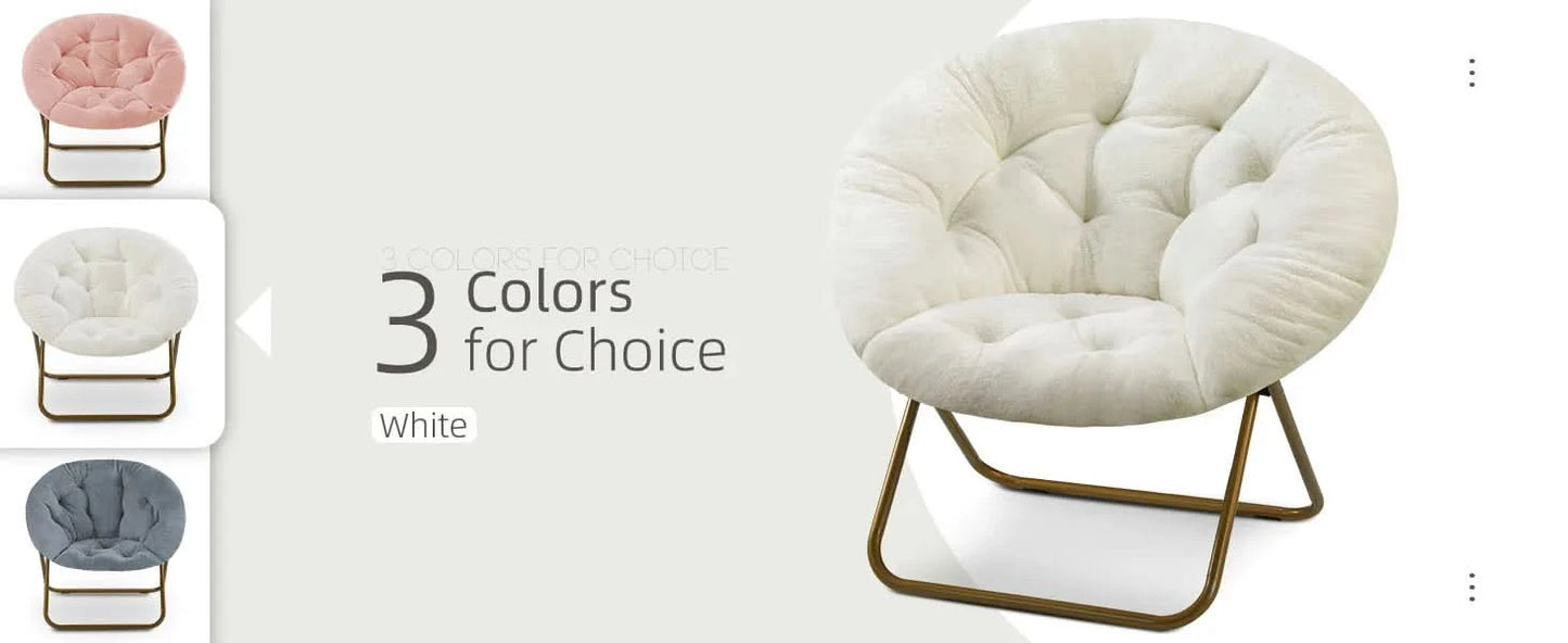 JHK Cozy Saucer Chairs Faux Fur For Living Room Folding Thick Padded Seat Metal Frame X-Large Reading Lounge Furniture