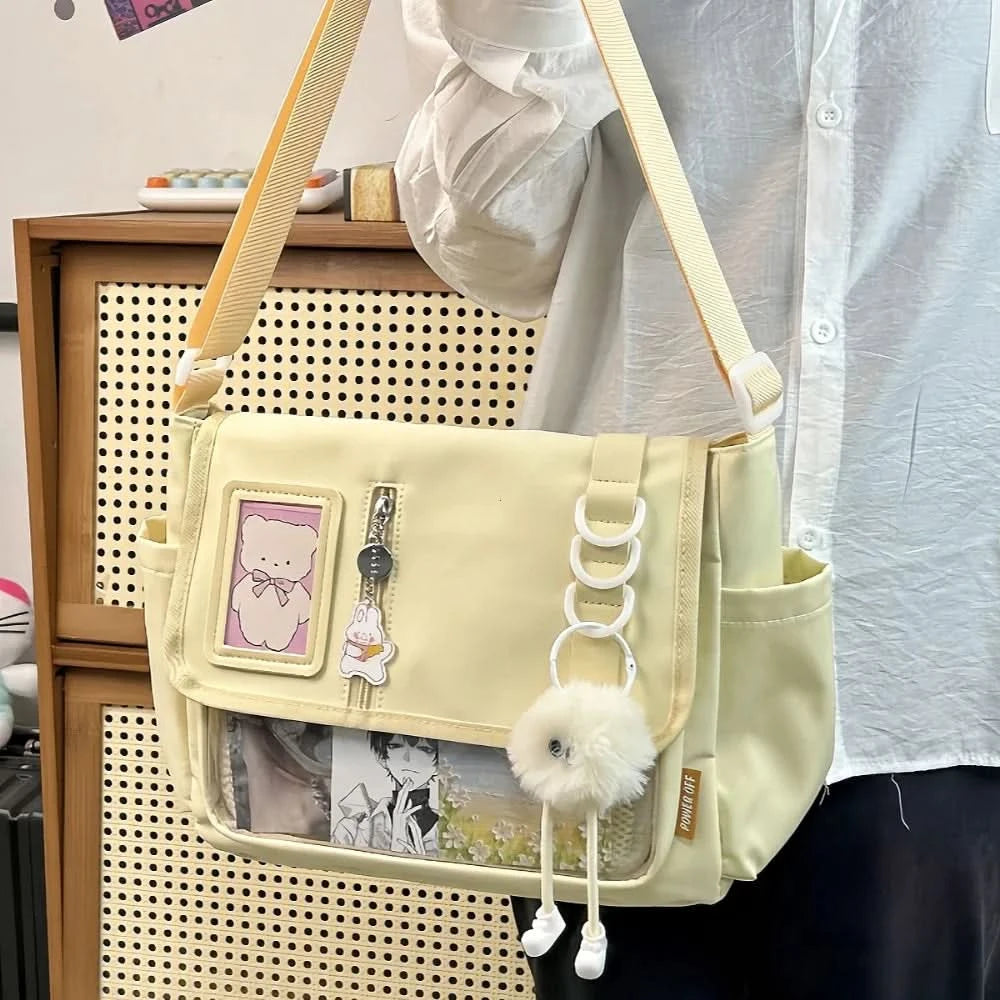 Y2K Japanese Harajuku School Bags for Teenage Girls New 2024 Transparent Itabag Crossbody Bag DIY Badges Display Plate Ita Bag - M & M Global