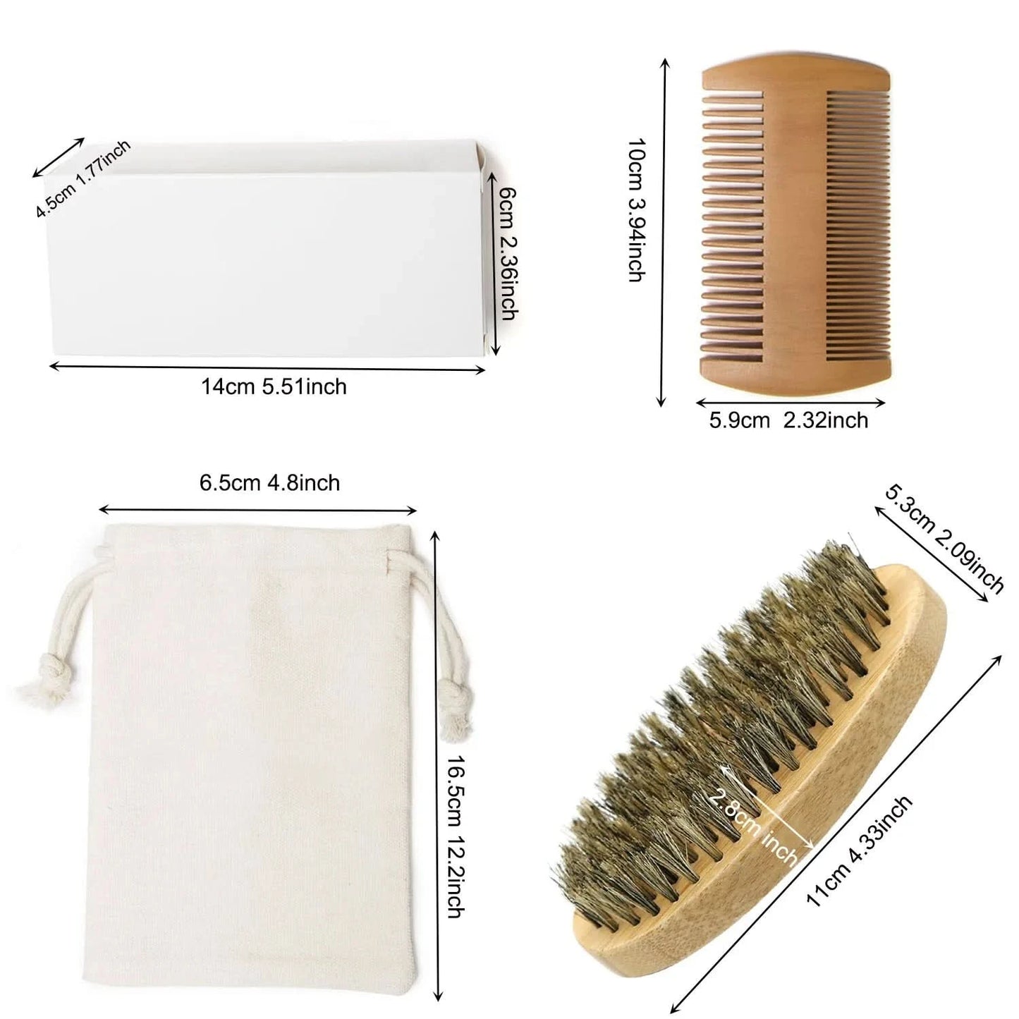 Men Shaving Bamboo Brush Comb Set Boar Bristle Portable Barber Beard Brush Comb Scissors for Facial Cleaning Styling Tool - M & M Global