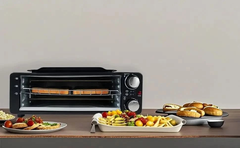 2-in-1 Breakfast Station, Non-Stick Griddle and 6-Slice Toaster Oven, Electric Pizza Oven Commercial Pizza Maker Countertop Pizz - M & M Global