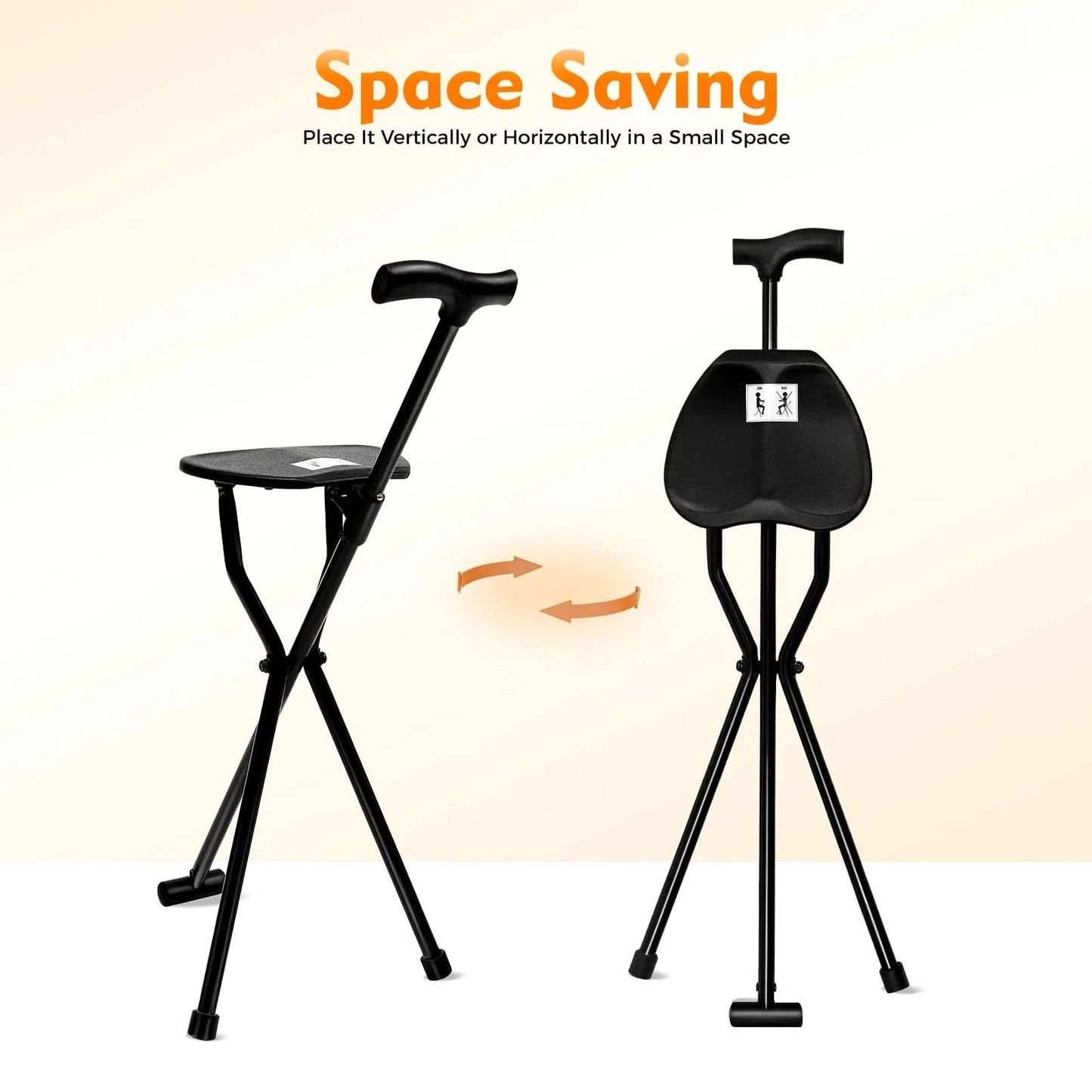 Portable Folding Cane with Seat Travel Cane Chair Walking Cane Walking Chair Walking Stick Walking Stool Load 249.12lbs Black