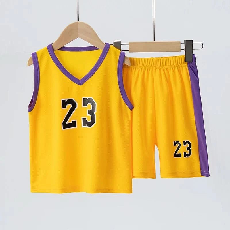 Summer CHILDREN'S Basketball Suit Boys and Girls Sports Vest Shorts Suit 23rd Handsome Boys and Students Vest Suit 2-piece. - M & M Global