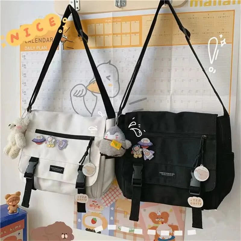 Harajuku Versatile Messenger Bag, Retro Street Crossbody Bag, Student School Canvas Bag,Casual Large Capacity Shoulder Bag - M & M Global
