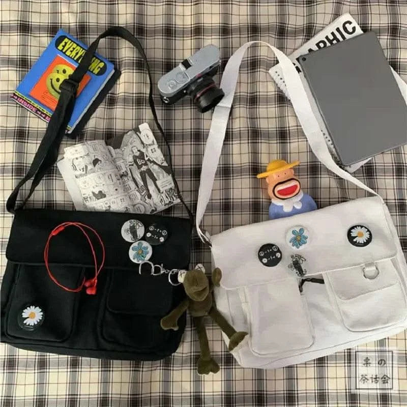 2025 Young Unisex Canvas Messenger Bag Postman Student Shoulder Bag Phone Bookbag Handbags Japanese style Daily Crossbody Bag - M & M Global