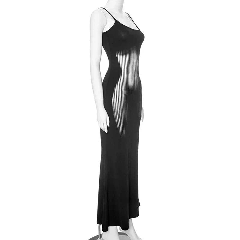 CUTENOVA Elegant Spaghetti Straps Print Long Dress Solid Color Sleeveless Square Neck Wrap Party Dress Summer Backless Cami - M & M Global