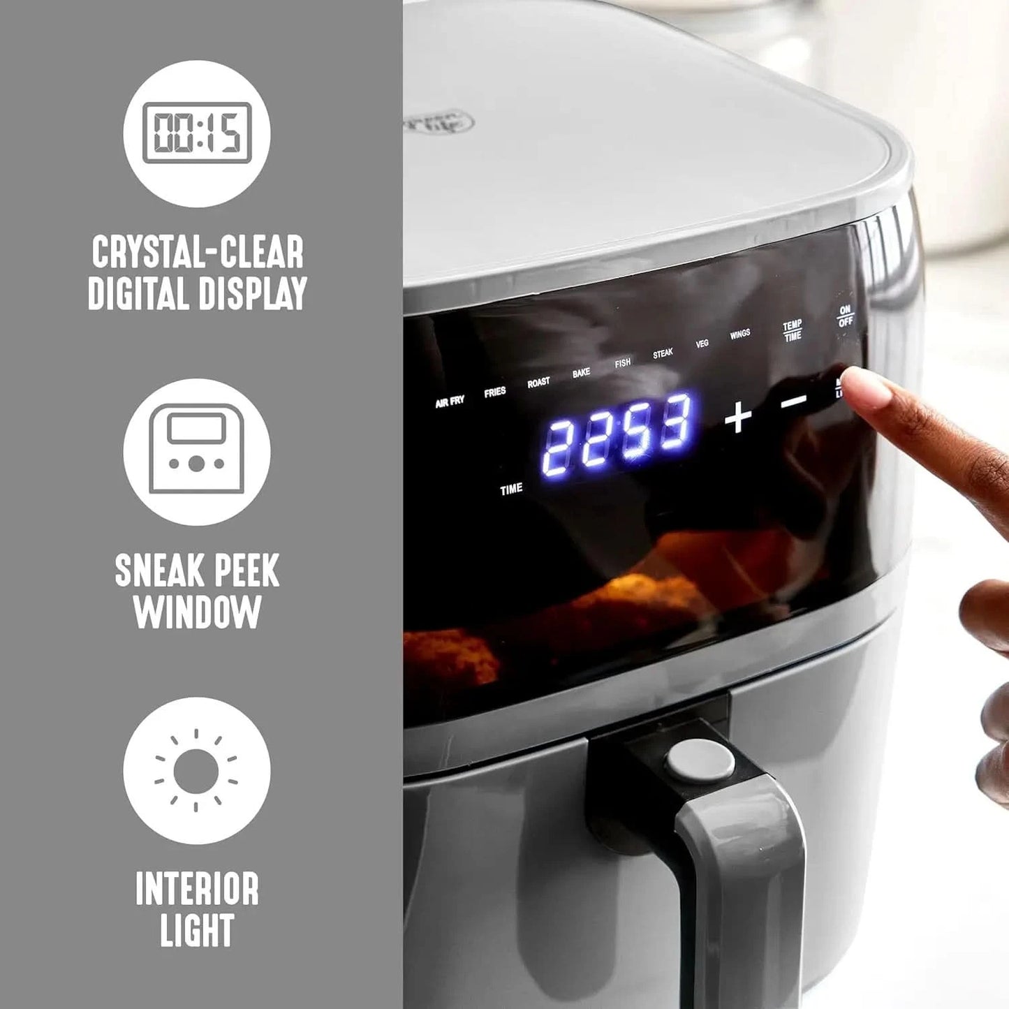 Compact Electric Air Fryer Oven, 5.3 QT, PFAS-Free Ceramic Nonstick Drawer, 8 One Touch Digital Display, Easy View Window, Auto - M & M Global