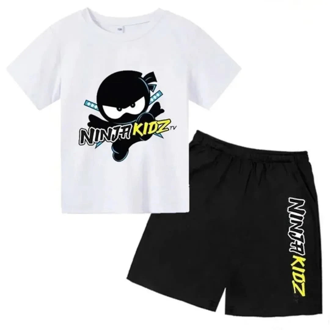2025 Summer Short sleeved Round neck T-shirt+Shorts Set Ninja Children's Printed Boys and Girls' Cotton Breathable Children's Ca - M & M Global