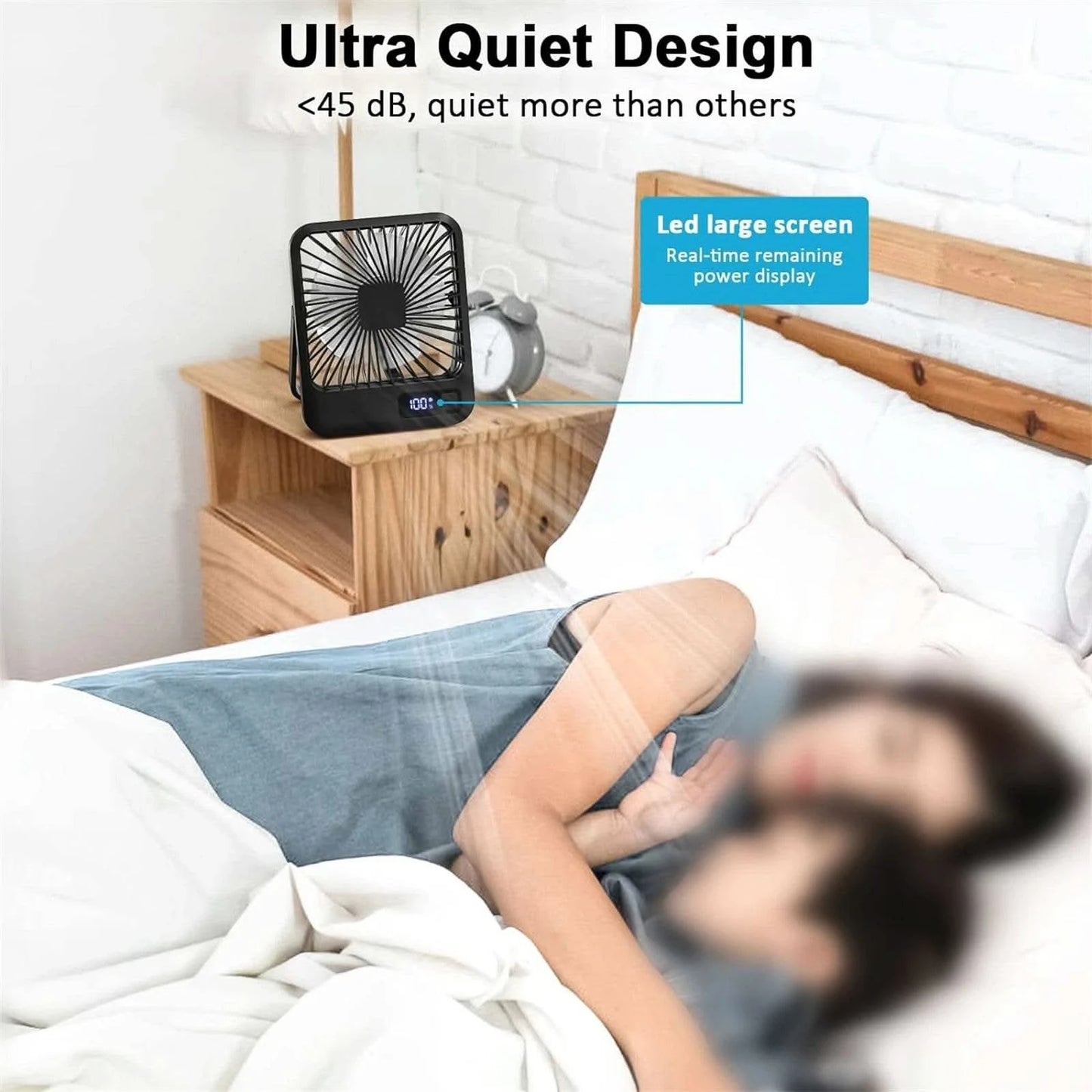 Desk Fan, Portable USB Rechargeable Fan, 180° Tilt Folding Personal Fan With Power Display, 5 Speeds Ultra Quiet Table Fan - M & M Global