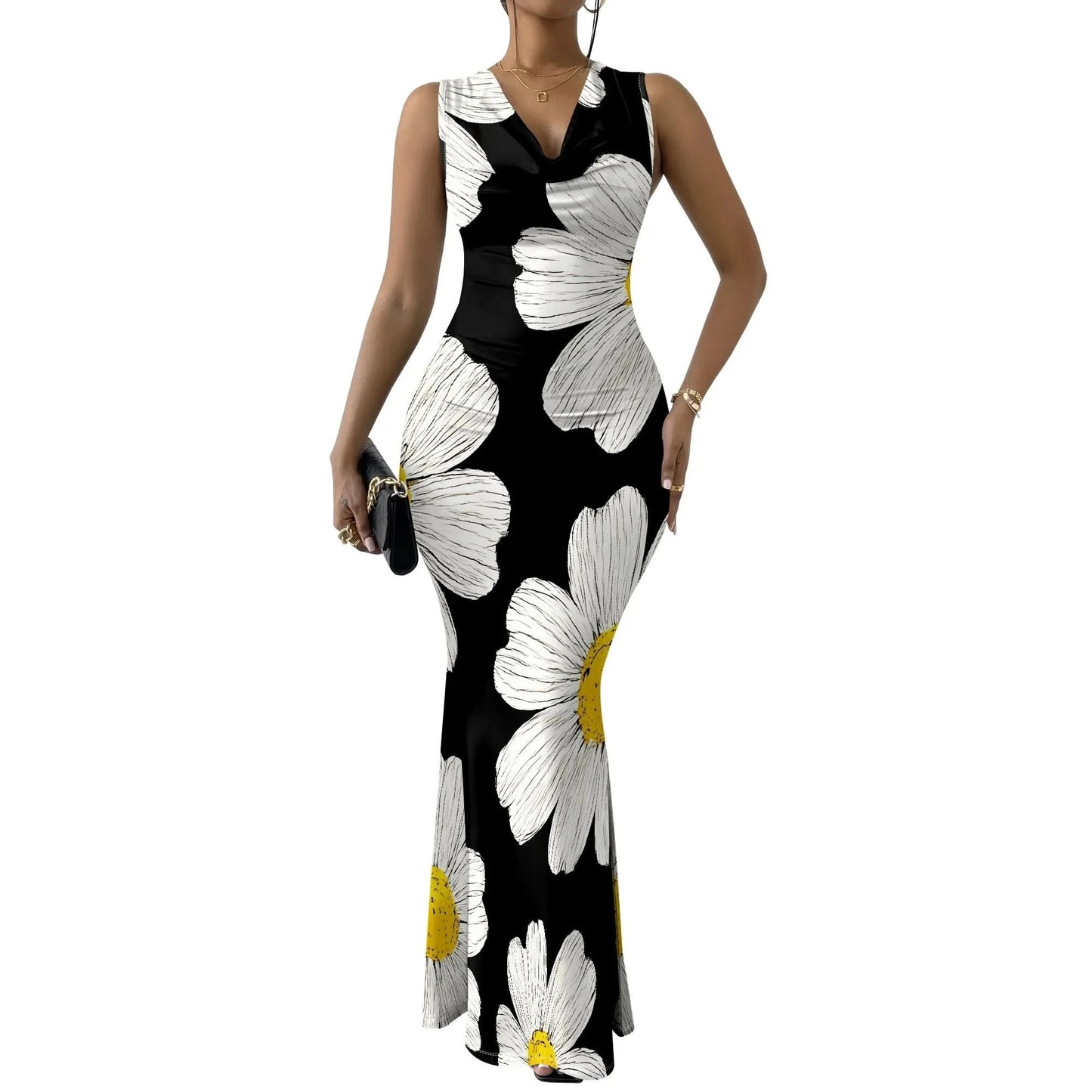 Women's Summer Rehearsal Dinner Dresses for Bride Sexy Floral Bodycon Dress Mermaid Elegant Sleeveless V Neck Formal Maxi Dresse - M & M Global