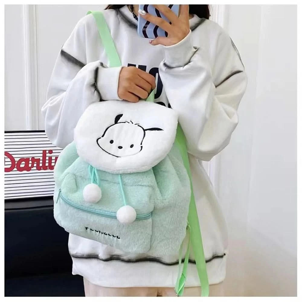 Sanrio Kuromi Melody Cartoon Cute Puppy Plush Flip Backpack Women's Casual Large Capacity Cute kawaii Cartoon School Bag Mochila - M & M Global