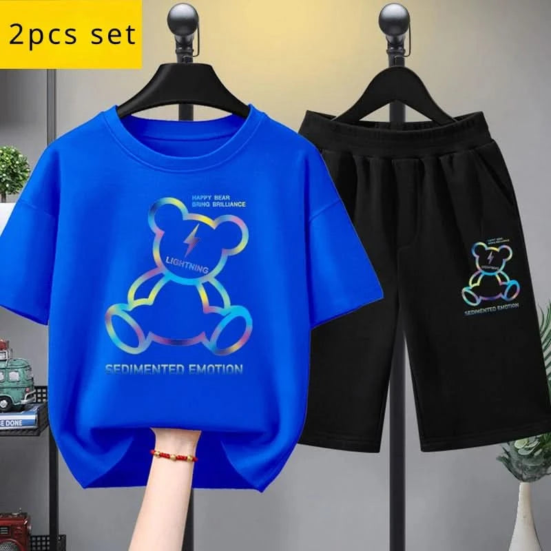 Summer Kid Girls Clothes Set Baby Boy Cartoon Bear Printed T-shirts and Shorts 2 Pieces Suit Children Fashion Outfits Tracksuits - M & M Global