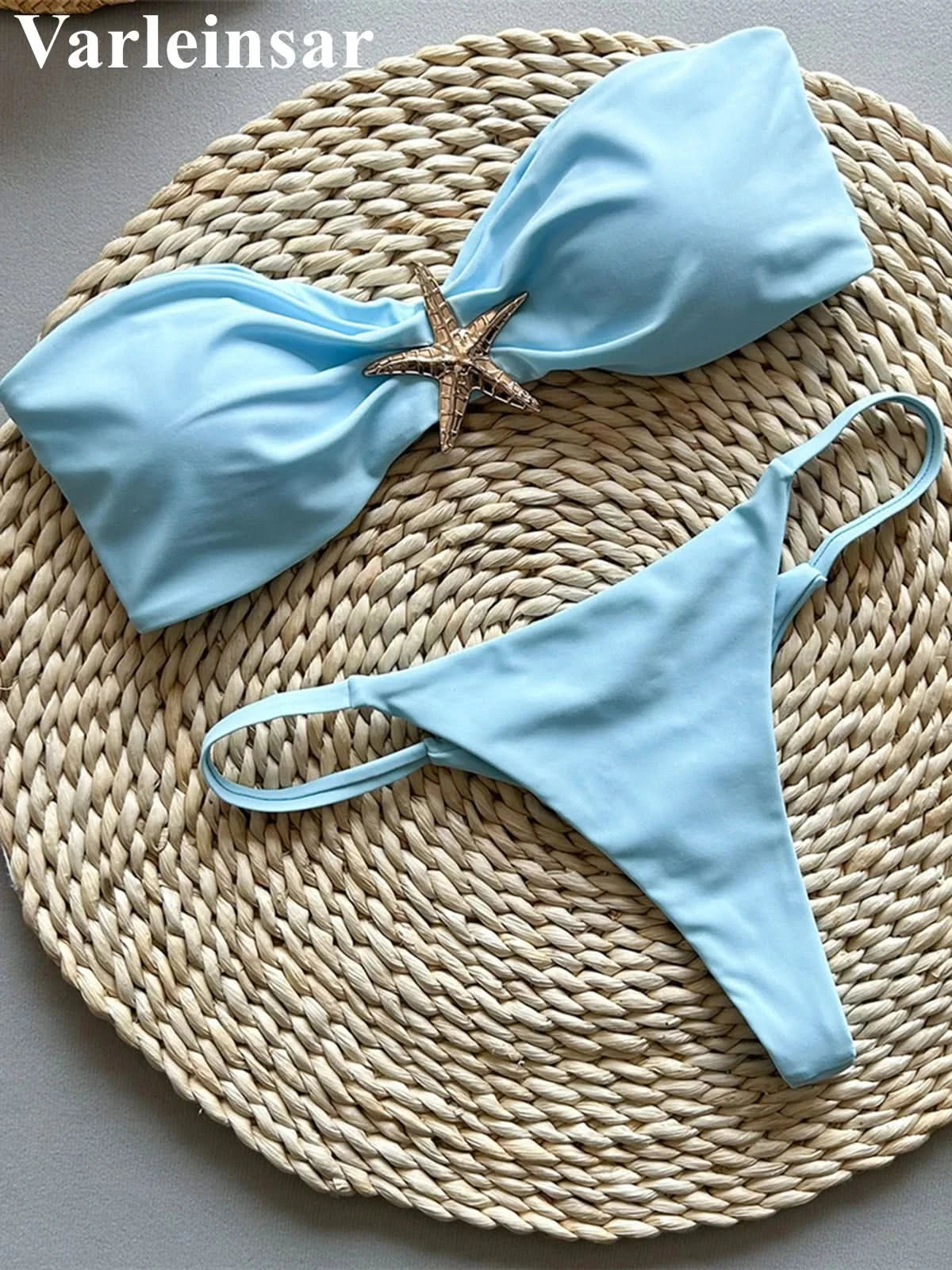 New Metal Star Bandeau High Cut Thong Bikini Women Swimwear Female Swimsuit Two-pieces Bikini set Bather Bathing Suit Swim V6422 - M & M Global