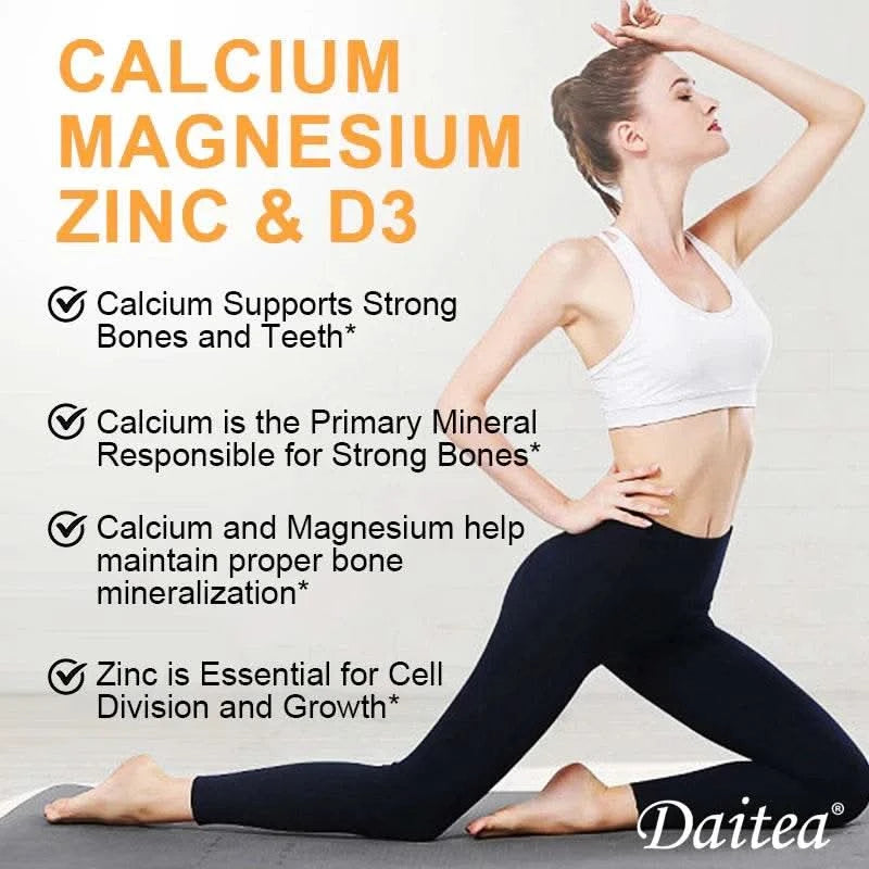 Calcium, Magnesium, Zinc + Vitamin D3 for Healthy Teeth, Bones and Muscles, Heart and Nervous System Health, Immune Function - M & M Global