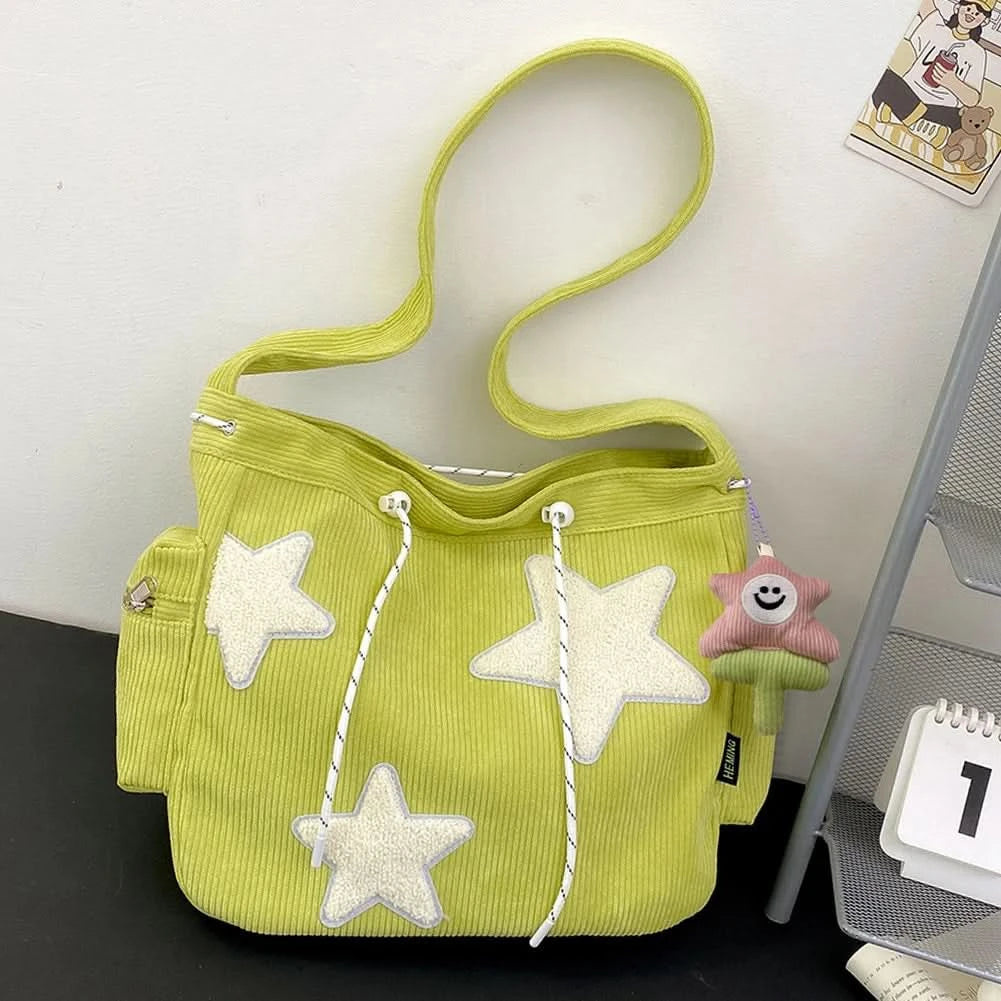 Women Star Pattern Corduroy Crossbody Bag Casual Tote Lady Fashion Large Capacity Shoulder Bag Girl Travel Messenger Bag Handbag - M & M Global