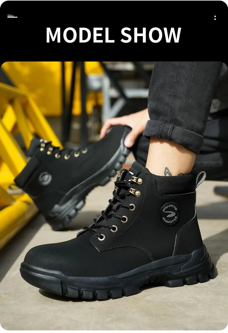 Mens Puncture-Proof Steel Toe Safety Boots Oil & Slip-Resistant Industrial Shoe Outdoor Work Shoes for Mechanics & Construction