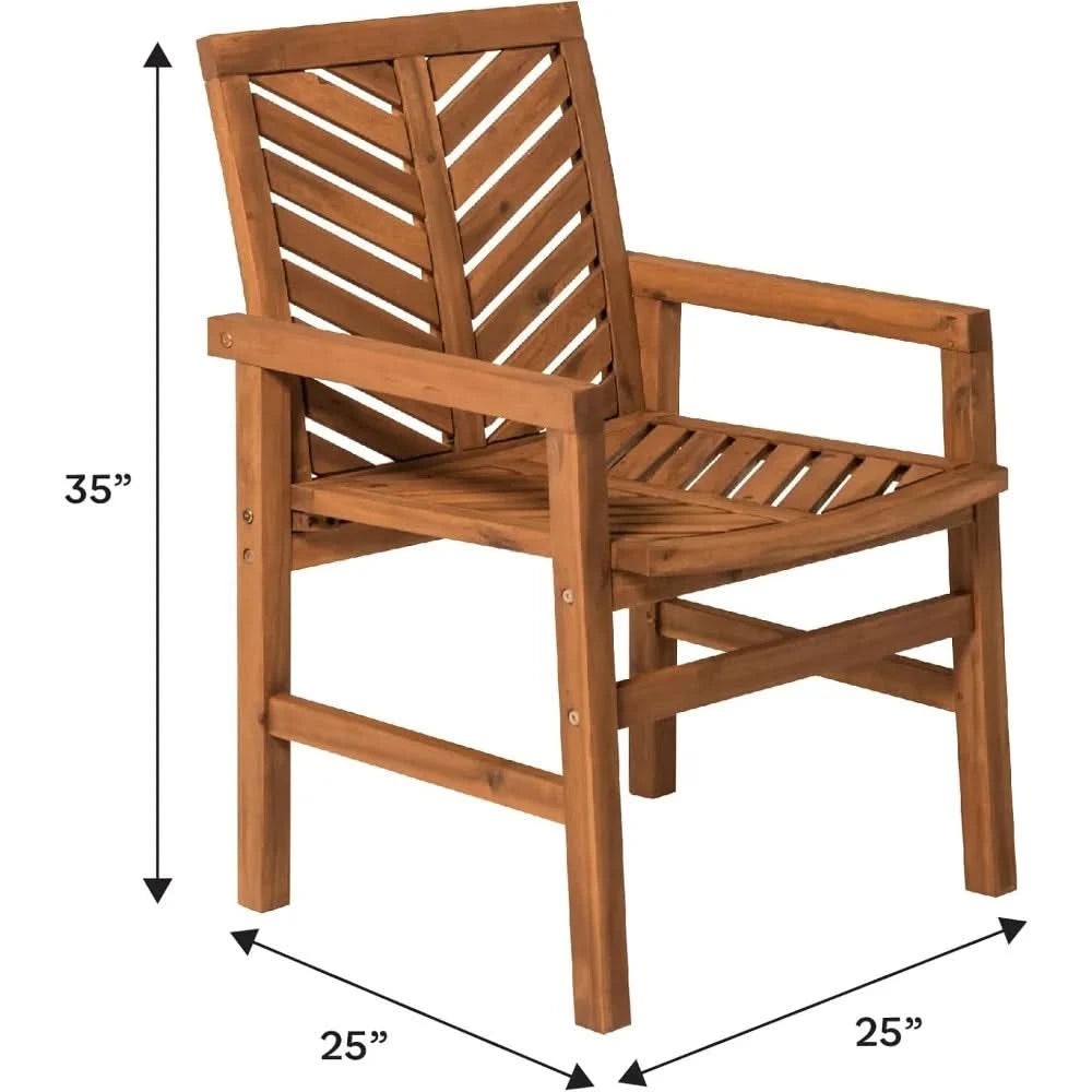 2 Piece Outdoor Patio Chevron Wood Chair Set All Weather Backyard Conversation Garden Poolside Balcony, Set of 2