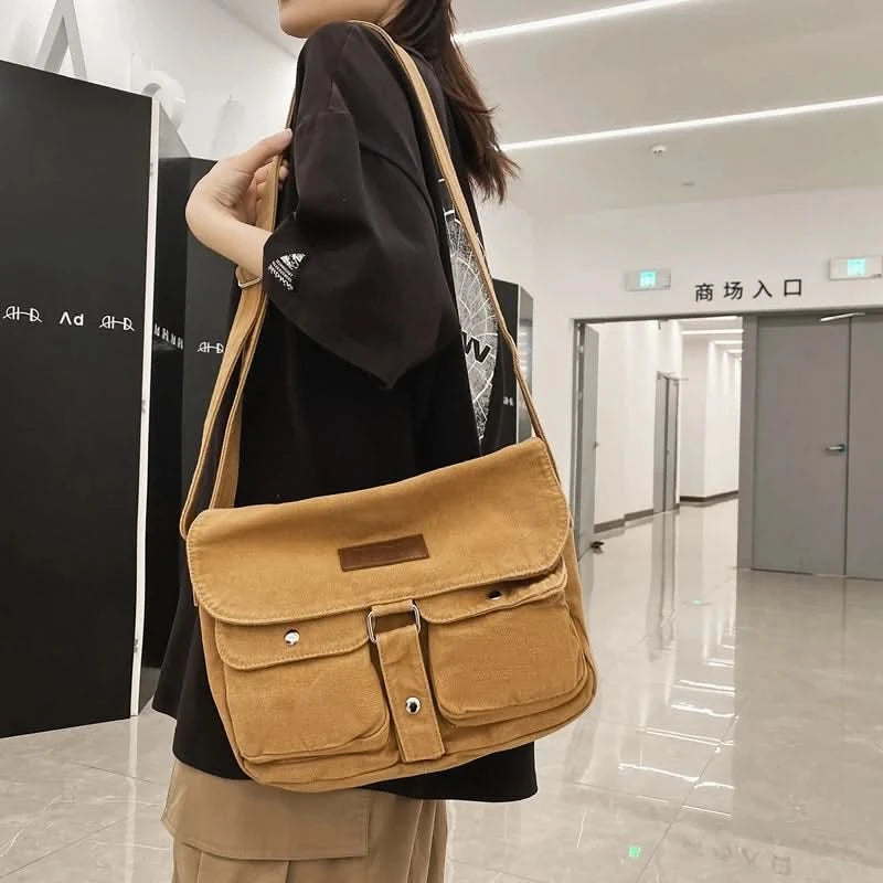 High Quality Canvas Handbag Shoulder Bags Large Capacity Crossbody Bags For Women Simple Casual Messenger Bag Student School Bag - M & M Global