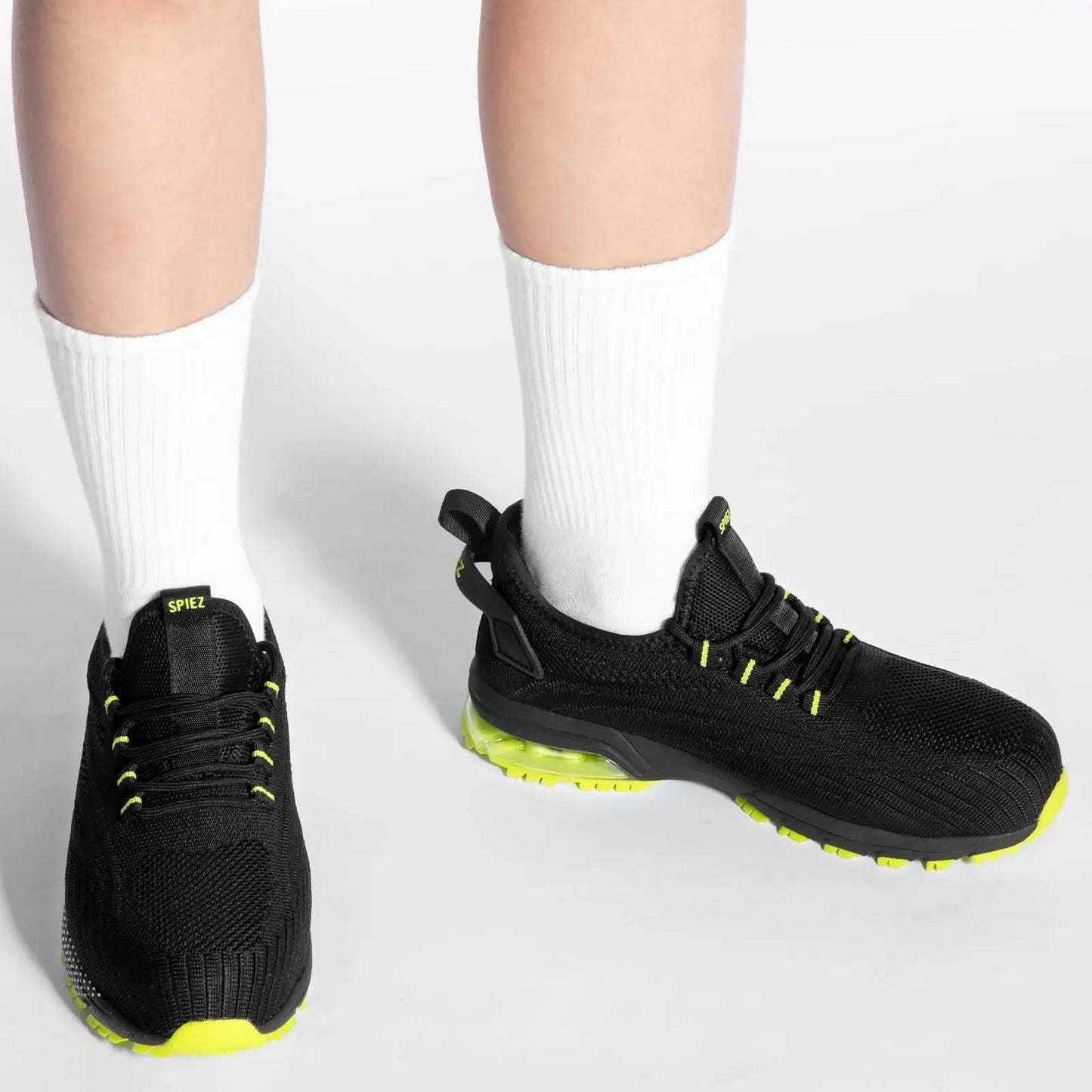 SPIEZ composite toe safety shoes, lightweight air cushion, men's work shoes in black and green - M & M Global