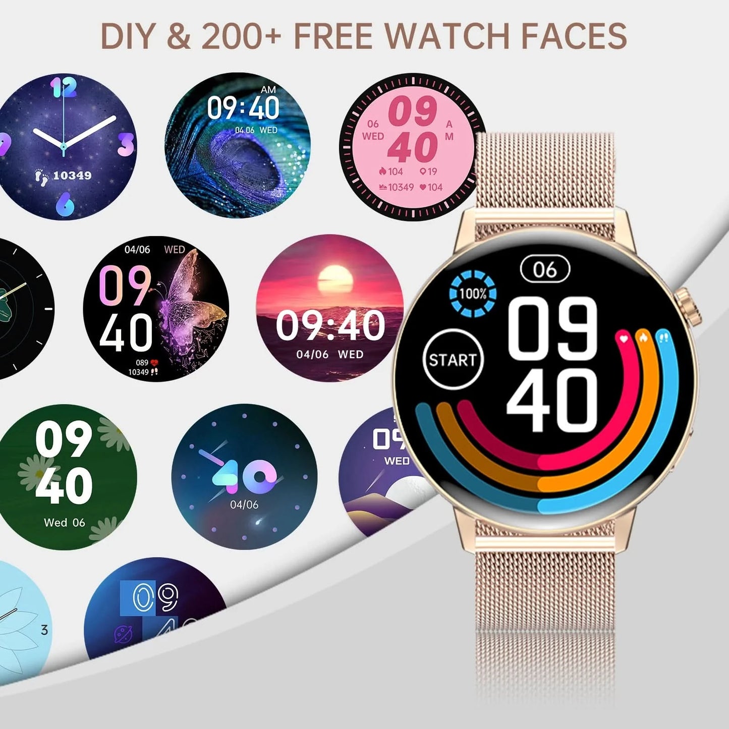 Women's Compatible For IPhone And Android Phones, Health Tracker/MessageReview/ Assistant/ Multi-Sport Mode/Music Playing