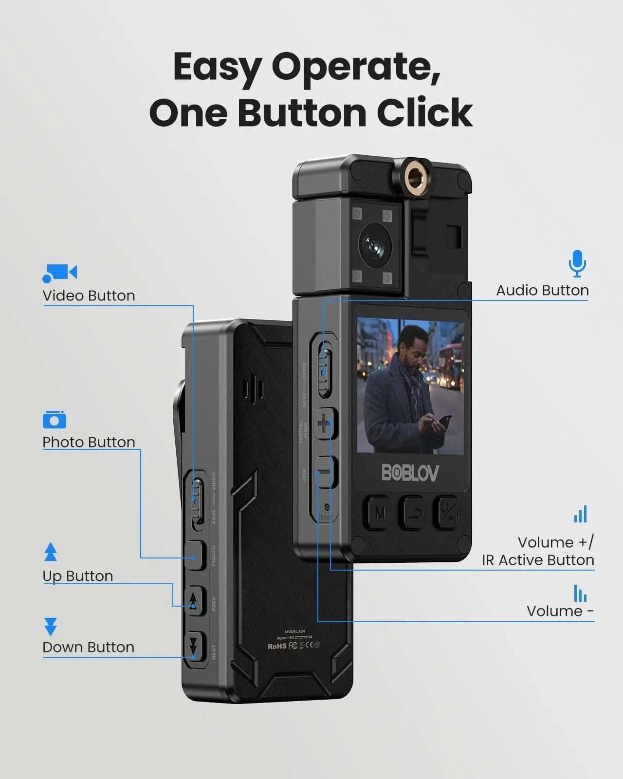BOBLOV Mini Camera A24 HD 1296P Sports Action DV Digital Cameras Security Protection Small Camcorder Pocket Police Body Camara - M & M Global