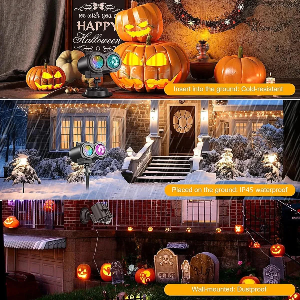 Halloween Christmas Projector Lights Outdoor 16 HD Slides, 2 in 1 Water Wave Lamp with Color Patterns, Timer & Remote for Party - M & M Global